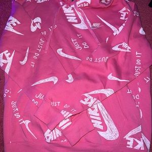 Pink nike logo hoodie. size medium. worn a few times in good condition.